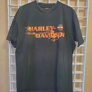 2000s Harley Davidson black & orange flame tee